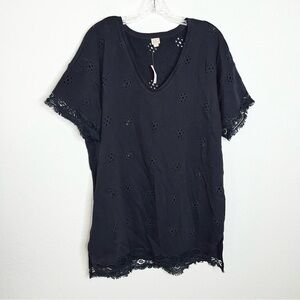 Loft Beach Dress Cover up Women's Medium Swim Navy Blue Eyelet Shift Fringe M